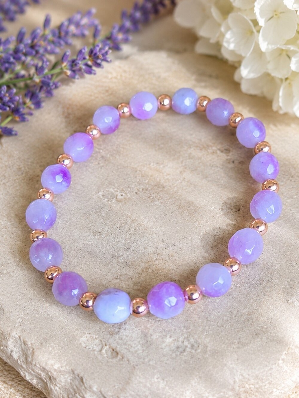 Purple Jade Beaded Stretch Bracelet  | Handmade